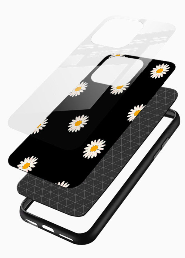 Daisy Flower Pop cheerful daisy pattern glossy vibrant premium glass back cover - Angle Layers