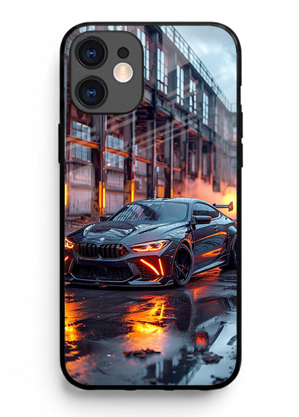 Detailed engine artwork printed on tempered glass iPhone 12 back cover