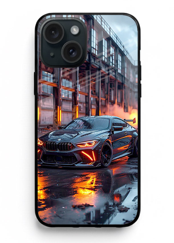 Detailed engine artwork printed on tempered glass iPhone 13 back cover