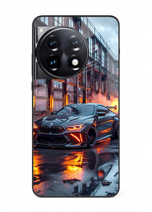 Detailed engine artwork printed on tempered glass OnePlus 12R back cover