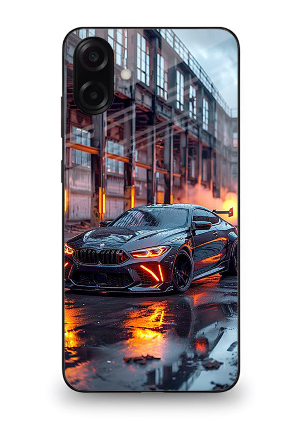 Detailed engine artwork printed on tempered glass Samsung A06 5G back cover