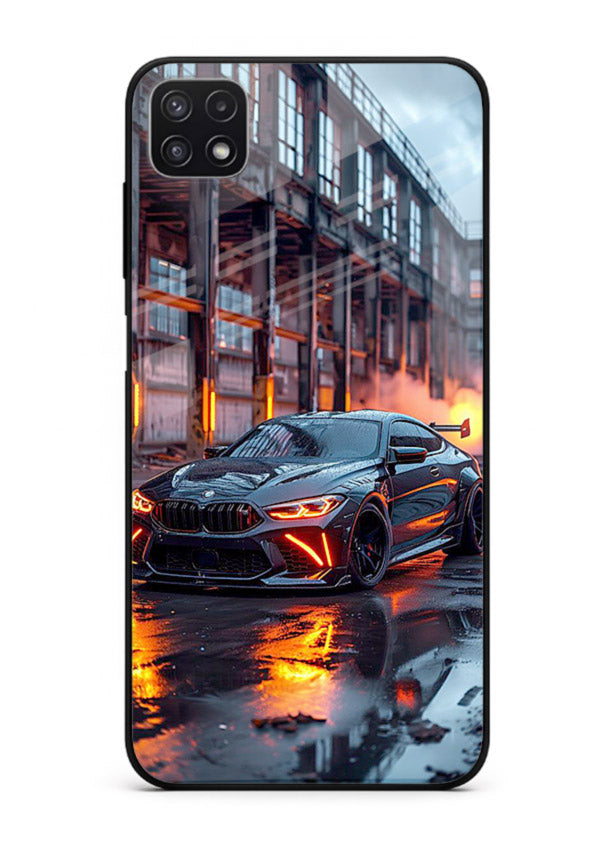 Detailed engine artwork printed on tempered glass Samsung A22 5G back cover