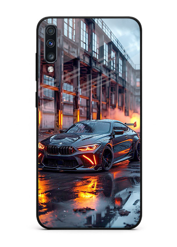 Detailed engine artwork printed on tempered glass Samsung A70 back cover