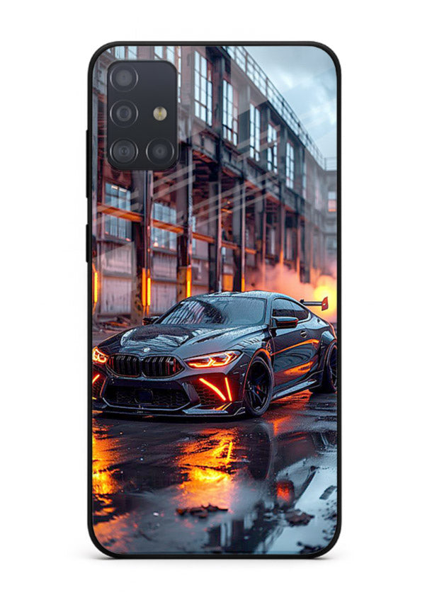 Detailed engine artwork printed on tempered glass Samsung A71 back cover