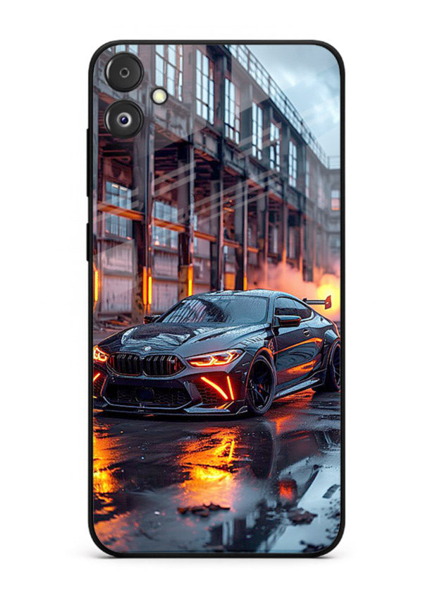 Detailed engine artwork printed on tempered glass Samsung F05 5G back cover