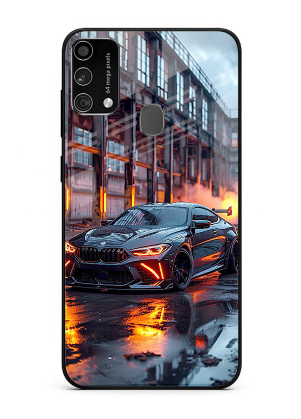Detailed engine artwork printed on tempered glass Samsung F41 back cover