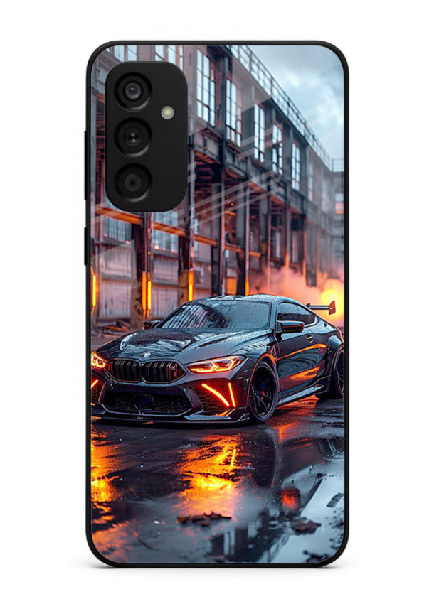 Detailed engine artwork printed on tempered glass Samsung M13 4G back cover