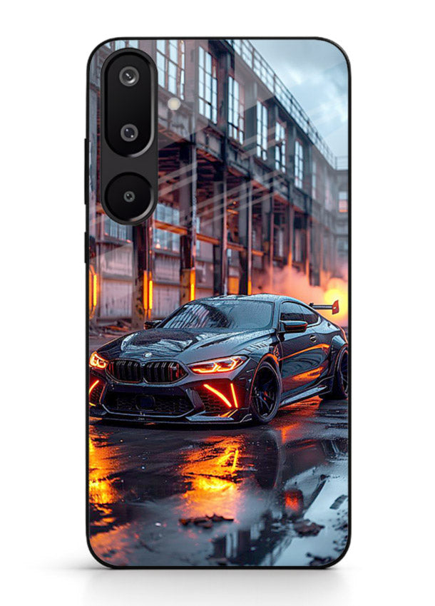 Detailed engine artwork printed on tempered glass Samsung M16 5G back cover