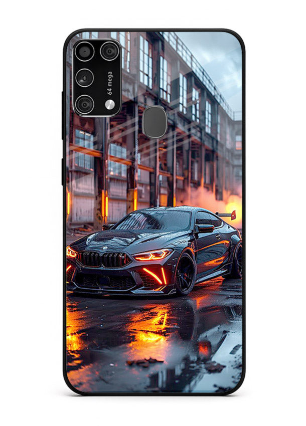 Detailed engine artwork printed on tempered glass Samsung M31 Prime back cover
