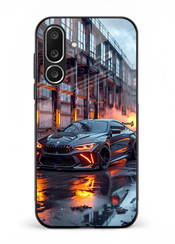 Detailed engine artwork printed on tempered glass Samsung M36 5G back cover