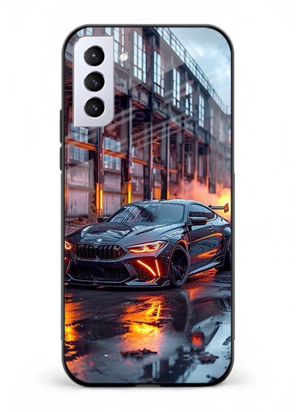 Detailed engine artwork printed on tempered glass Samsung S22 back cover