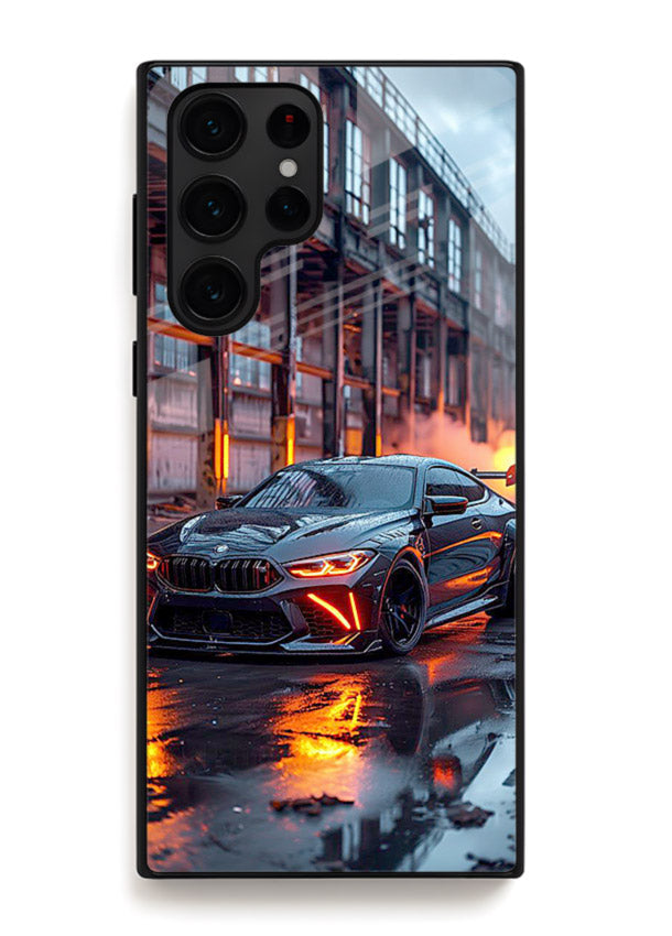 Detailed engine artwork printed on tempered glass Samsung S22 Ultra back cover