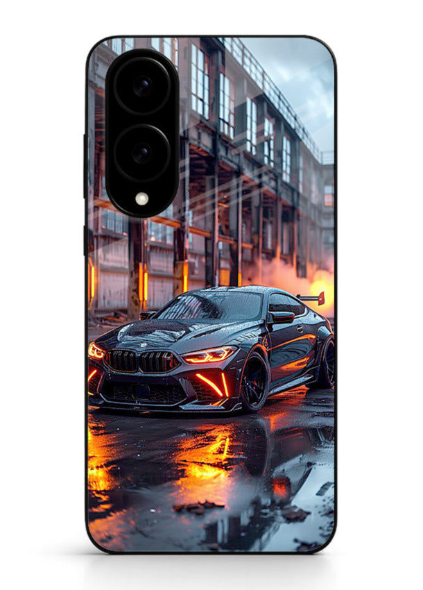 Detailed engine artwork printed on tempered glass Samsung S25 Edge back cover