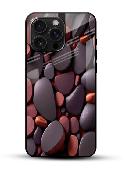 Dark Stone Pebbles stone pebble pattern glossy vibrant premium glass back cover - Angle Front