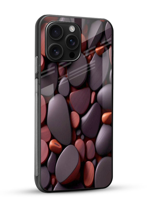 Dark Stone Pebbles stone pebble pattern glossy vibrant premium glass back cover - Angle Side