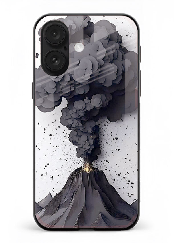 Dark Volcano Smoke dramatic eruption artwork iphone 16 plus glass back cover