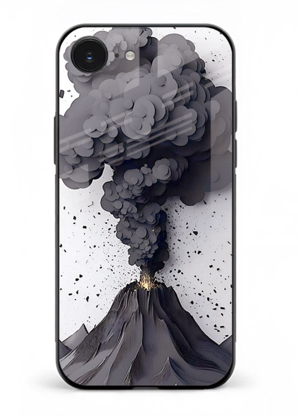 Dark Volcano Smoke dramatic eruption artwork iphone 16e glass back cover