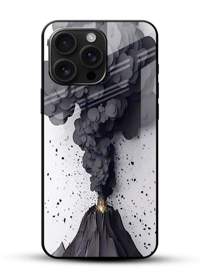 Dark Volcano Smoke dramatic eruption artwork glossy vibrant premium glass back cover - Angle Front