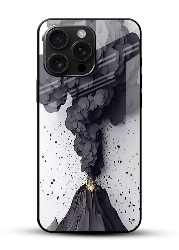 Dark Volcano Smoke dramatic eruption artwork glossy vibrant premium glass back cover - Angle Front