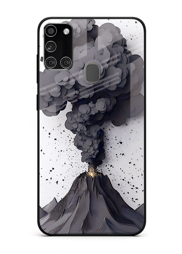 Dark Volcano Smoke dramatic eruption artwork Samsung A21s glass back cover