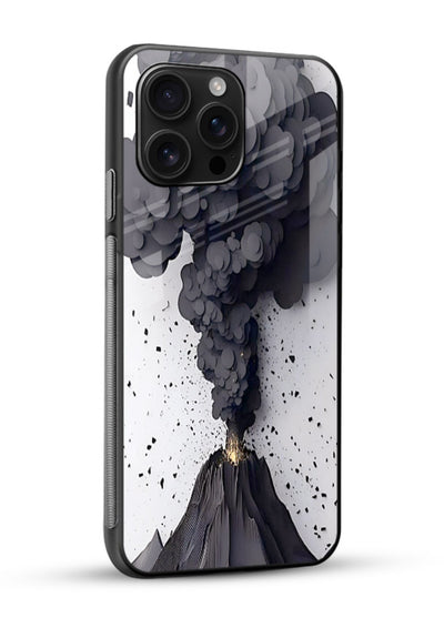 Dark Volcano Smoke dramatic eruption artwork glossy vibrant premium glass back cover - Angle Side