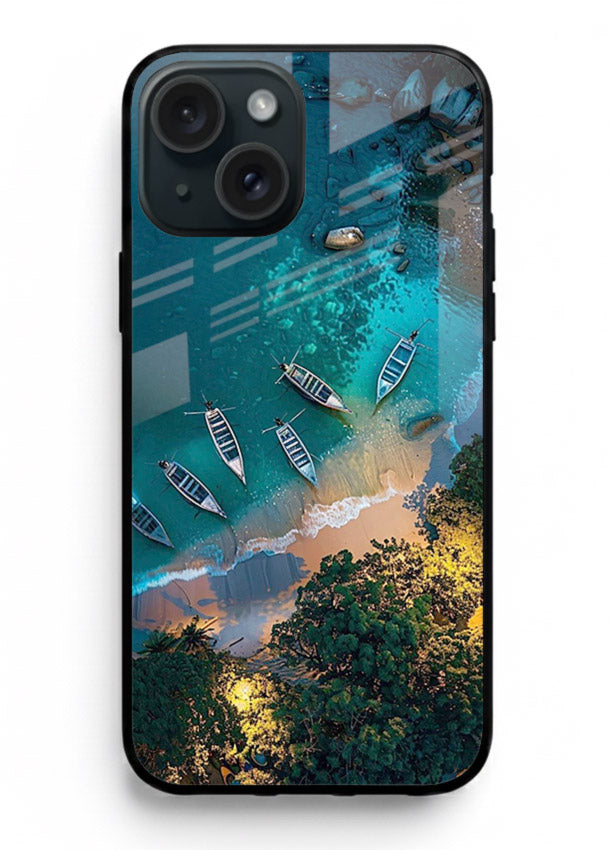 Deep Blue Lagoon glowing lagoon artwork iphone 14 plus glass back cover
