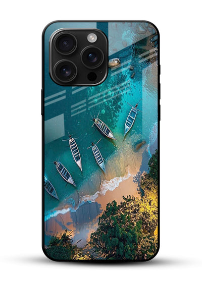Deep Blue Lagoon glowing lagoon artwork glossy vibrant premium glass back cover - Angle Front