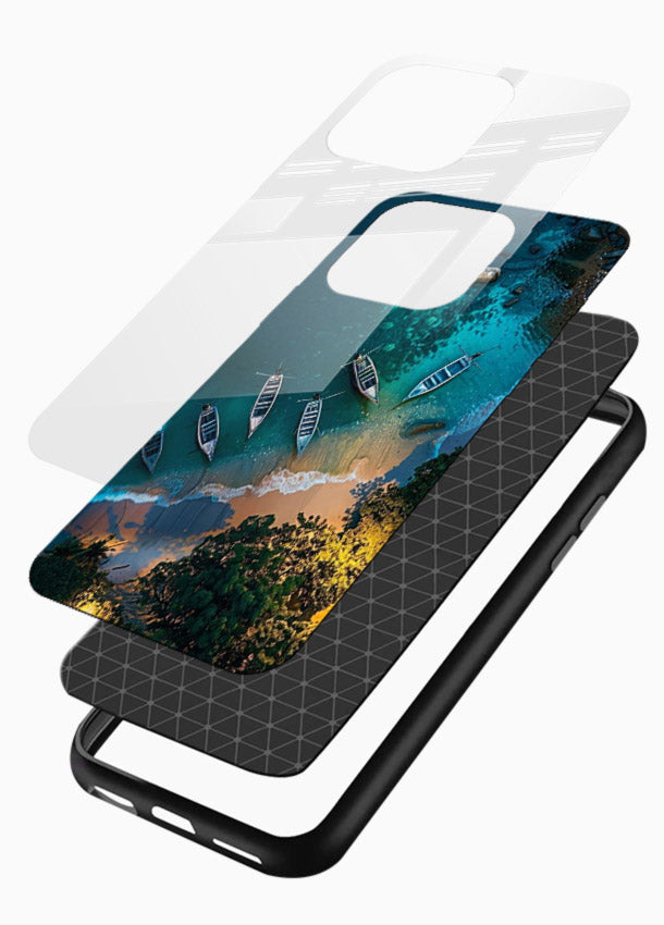 Deep Blue Lagoon glowing lagoon artwork glossy vibrant premium glass back cover - Angle Layers