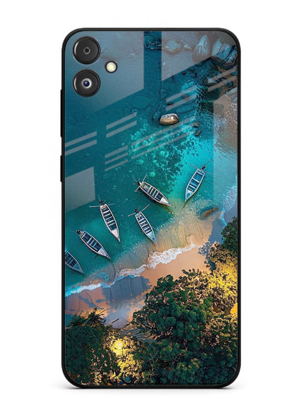 Deep Blue Lagoon glowing lagoon artwork Samsung F05 5G glass back cover