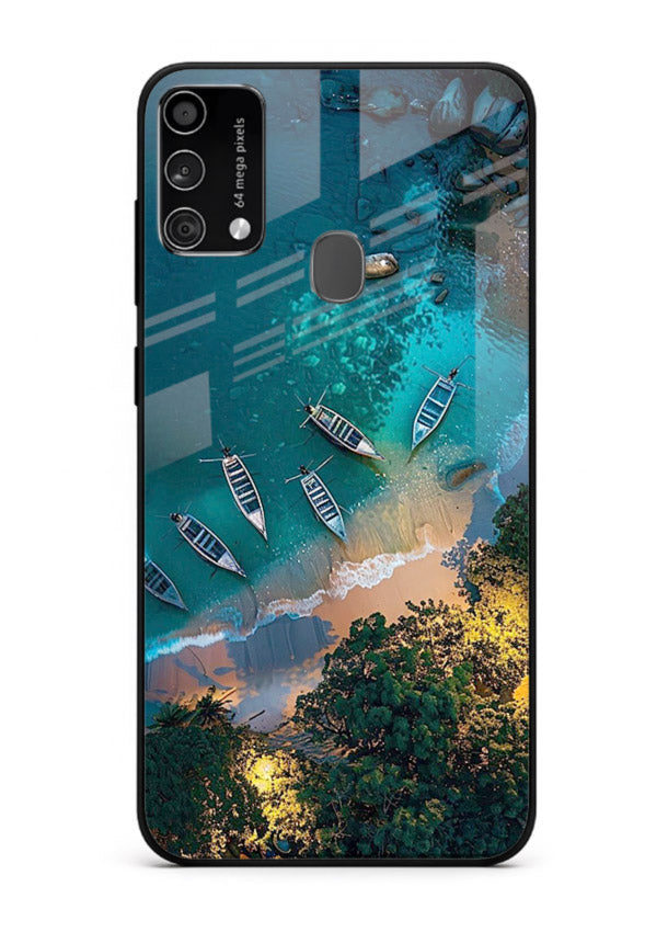 Deep Blue Lagoon glowing lagoon artwork Samsung F41 glass back cover