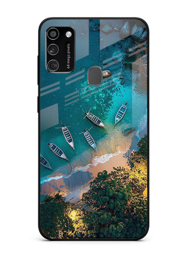 Deep Blue Lagoon glowing lagoon artwork Samsung M21 glass back cover