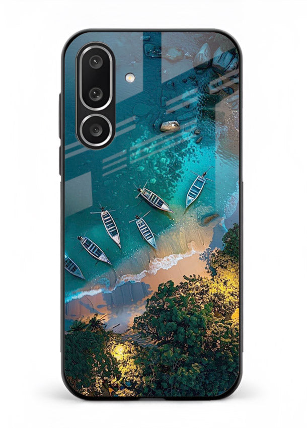 Deep Blue Lagoon glowing lagoon artwork Samsung F56 5G glass back cover