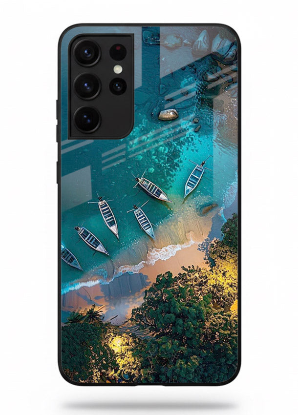Deep Blue Lagoon glowing lagoon artwork Samsung S21 Ultra glass back cover
