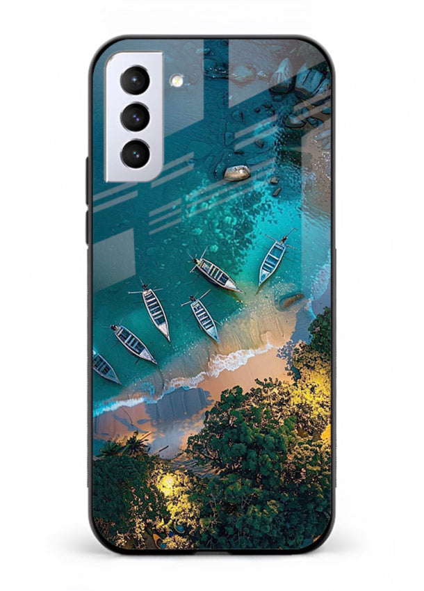Deep Blue Lagoon glowing lagoon artwork Samsung S21 FE glass back cover
