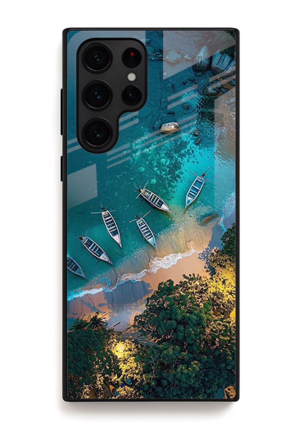 Deep Blue Lagoon glowing lagoon artwork Samsung S23 Ultra glass back cover