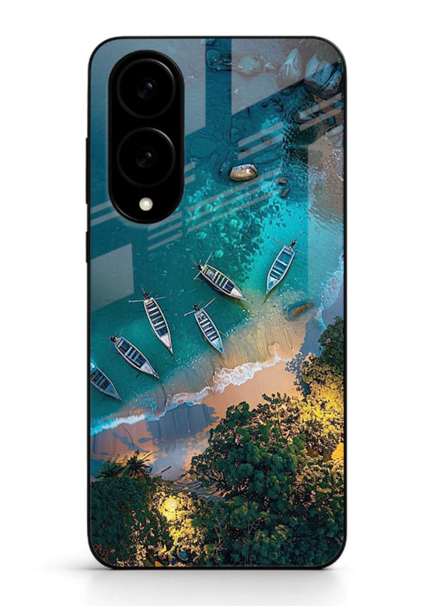 Deep Blue Lagoon glowing lagoon artwork Samsung S25 Edge glass back cover