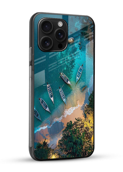 Deep Blue Lagoon glowing lagoon artwork glossy vibrant premium glass back cover - Angle Side