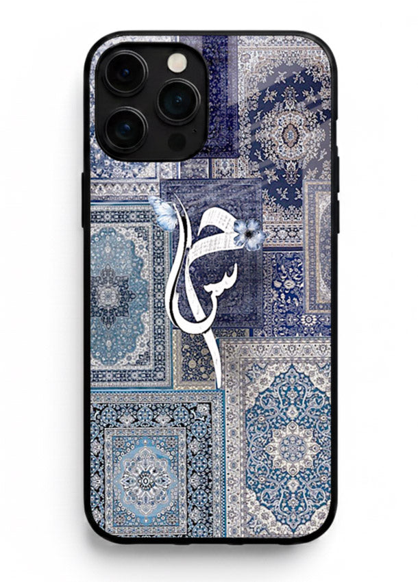 Indigo calligraphy artwork printed on tempered glass iPhone 16 Pro Max back cover