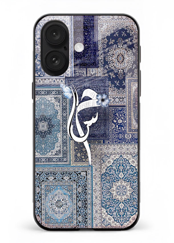 Indigo calligraphy artwork printed on tempered glass iPhone 17 back cover