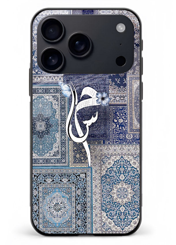 Indigo calligraphy artwork printed on tempered glass iPhone 18 Pro Max back cover