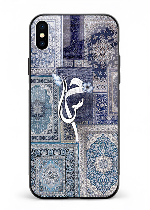Indigo calligraphy artwork printed on tempered glass iPhone XS Max back cover