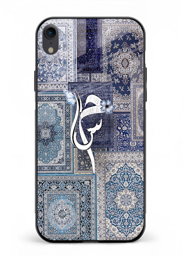Indigo calligraphy artwork printed on tempered glass iPhone XR back cover