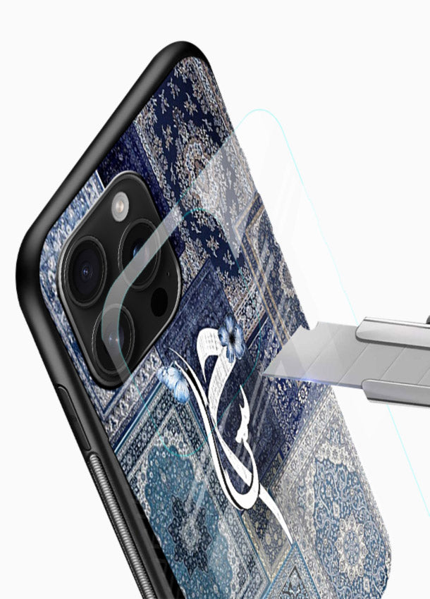 Indigo calligraphy artwork printed on tempered glass mobile back cover - 4