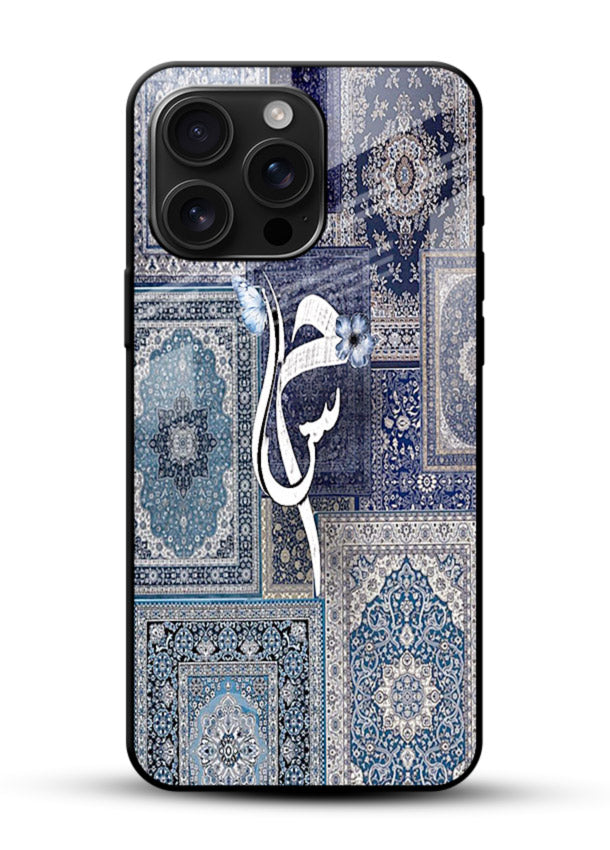 Indigo calligraphy artwork printed on tempered glass mobile back cover - 1