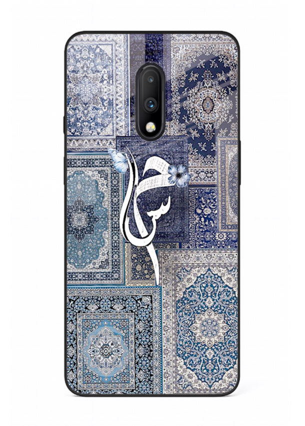 Indigo calligraphy artwork printed on tempered glass OnePlus 7 back cover