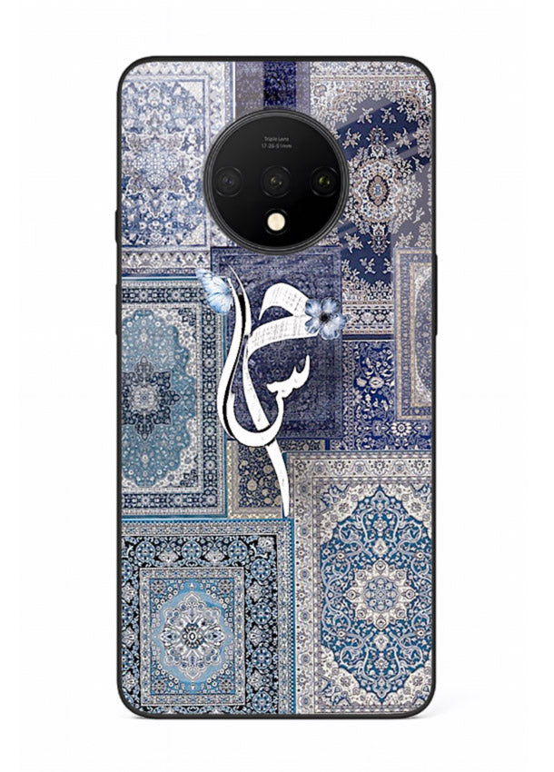 Indigo calligraphy artwork printed on tempered glass OnePlus 7T back cover