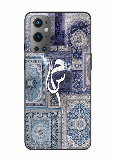 Indigo calligraphy artwork printed on tempered glass OnePlus 9 back cover