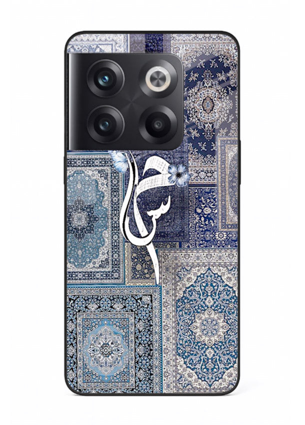 Indigo calligraphy artwork printed on tempered glass OnePlus 10T back cover