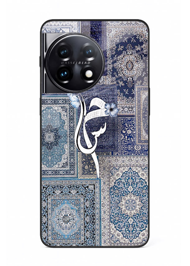 Indigo calligraphy artwork printed on tempered glass OnePlus 11 back cover