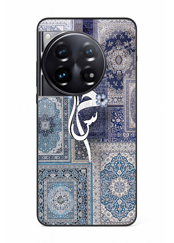 Indigo calligraphy artwork printed on tempered glass OnePlus 12 back cover